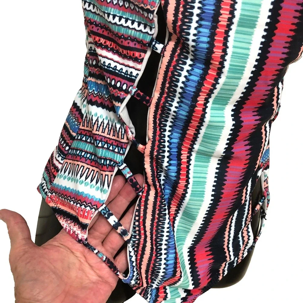 NWT Jessica Simpson Cutout Swimsuit Women M 1 PC Southwestern Feather Charm $102